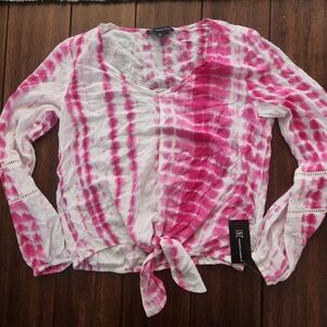 INC International Concepts Pink Tie-Dye Sheer Blouse